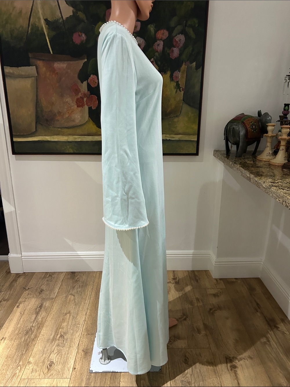 NWT Miss Rosier light blue maxi dress with pearl trim - Picture 11 of 15